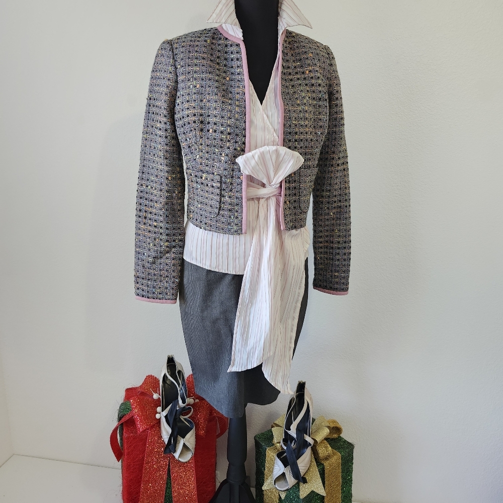 CHANEL Styl CLASSIC HAUTE COUTURE Inspired bebe Pink SUEDE & TWEED NWOT